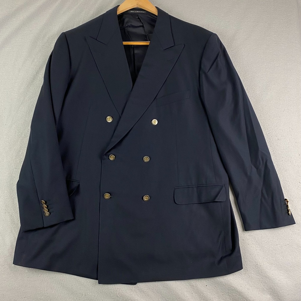 Ermenegildo Zegna Mens Double Breasted Blazer size 52 black 6 gold Button